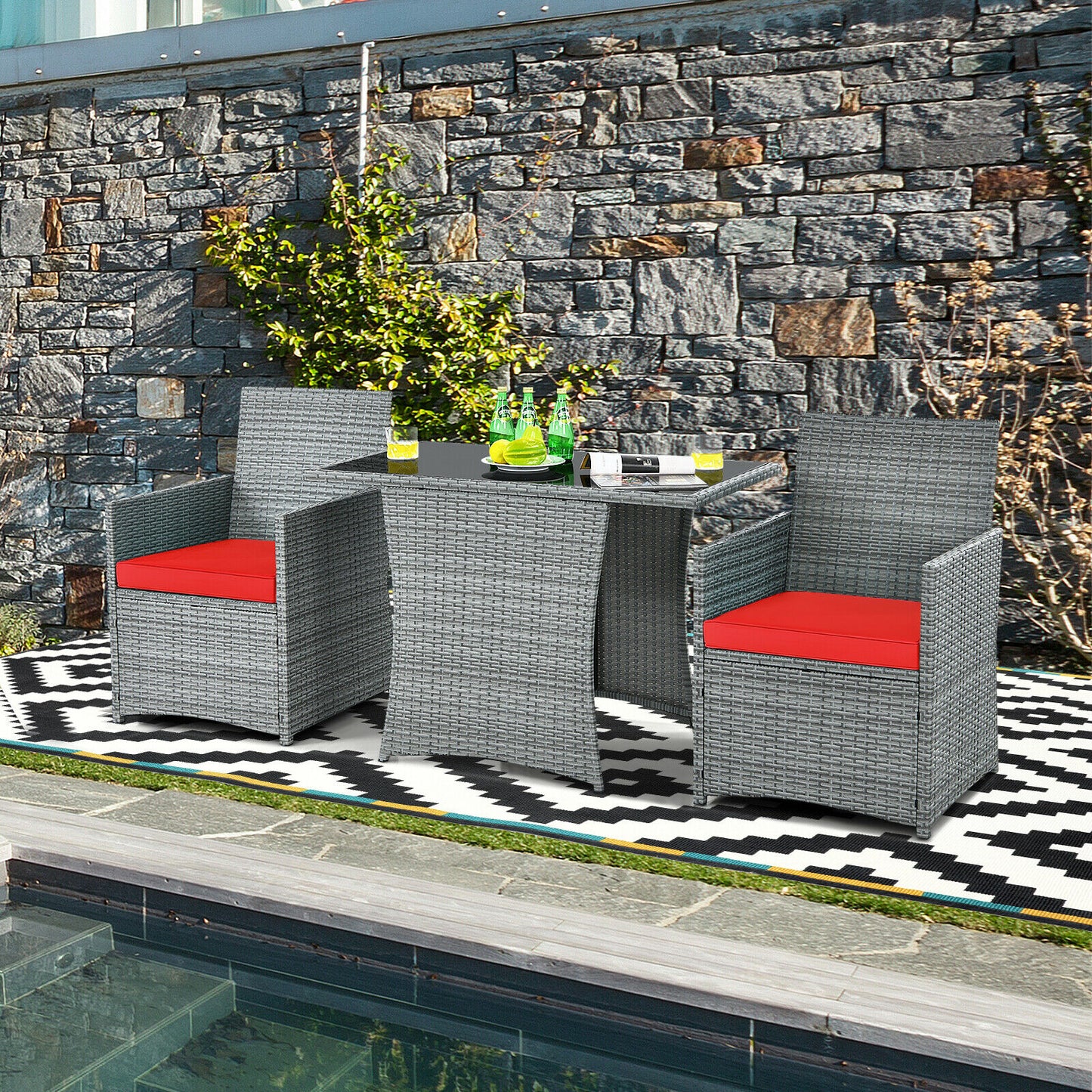 3PCS Patio Rattan Furniture Set