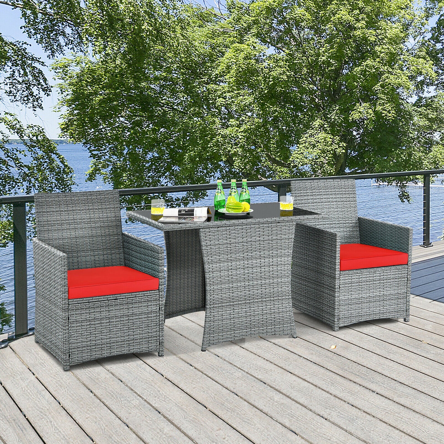 3PCS Patio Rattan Furniture Set