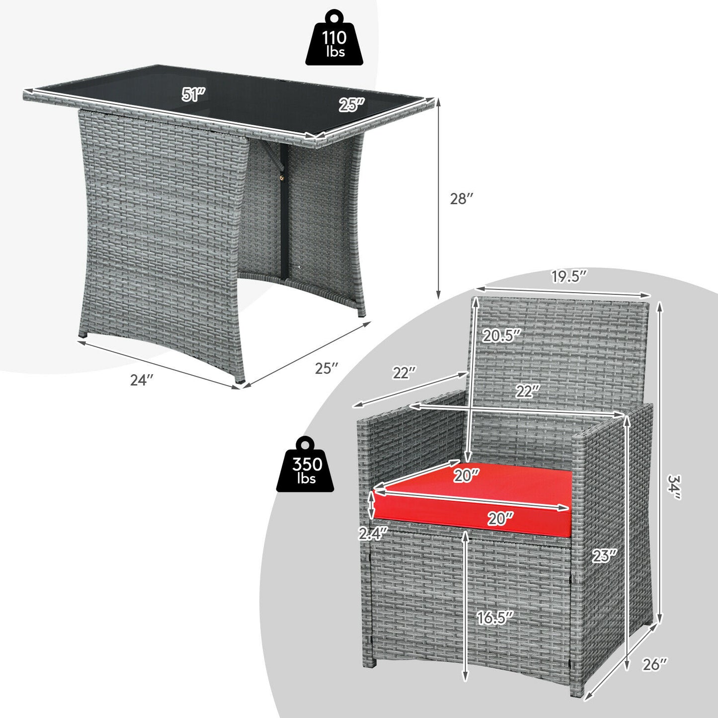 3PCS Patio Rattan Furniture Set