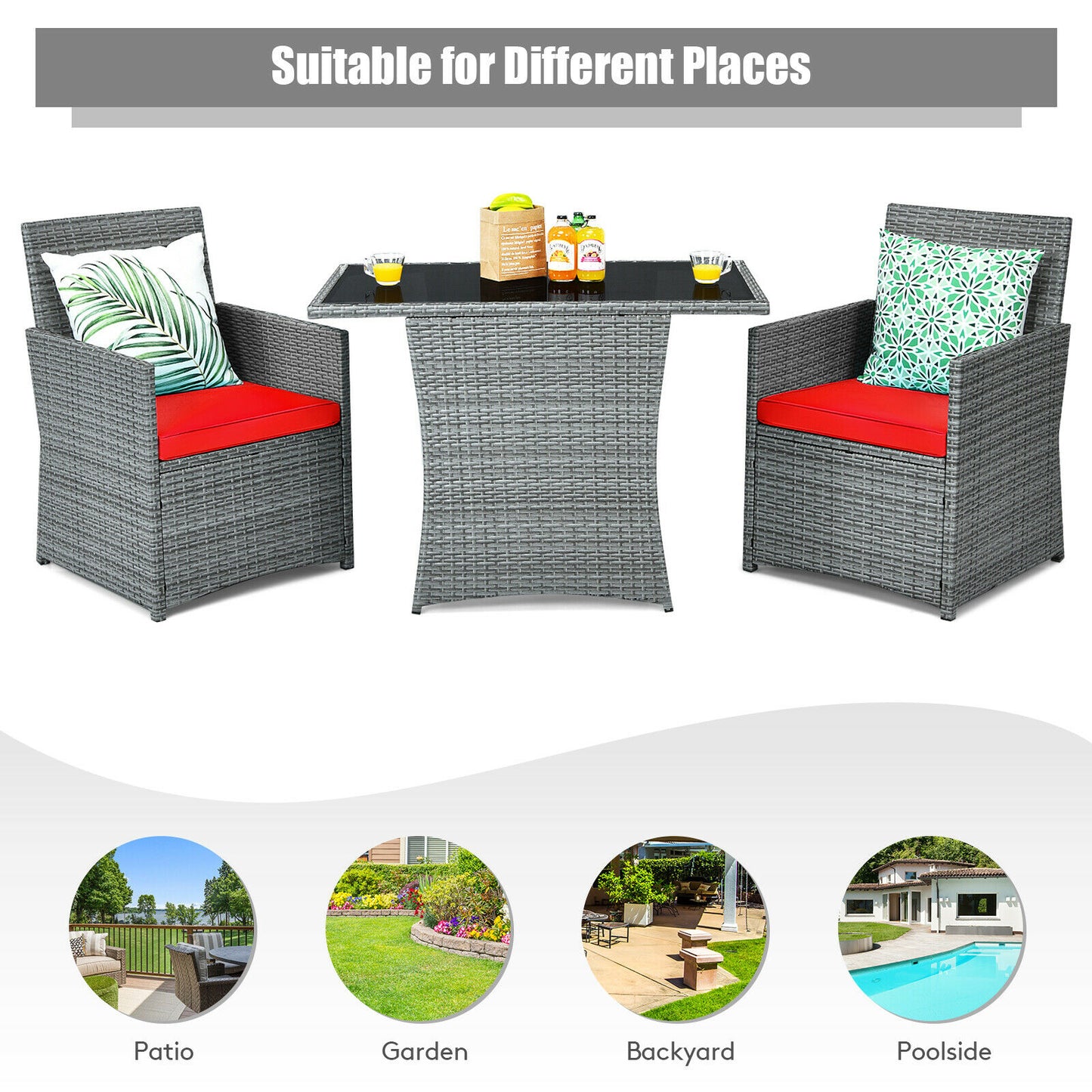 3PCS Patio Rattan Furniture Set