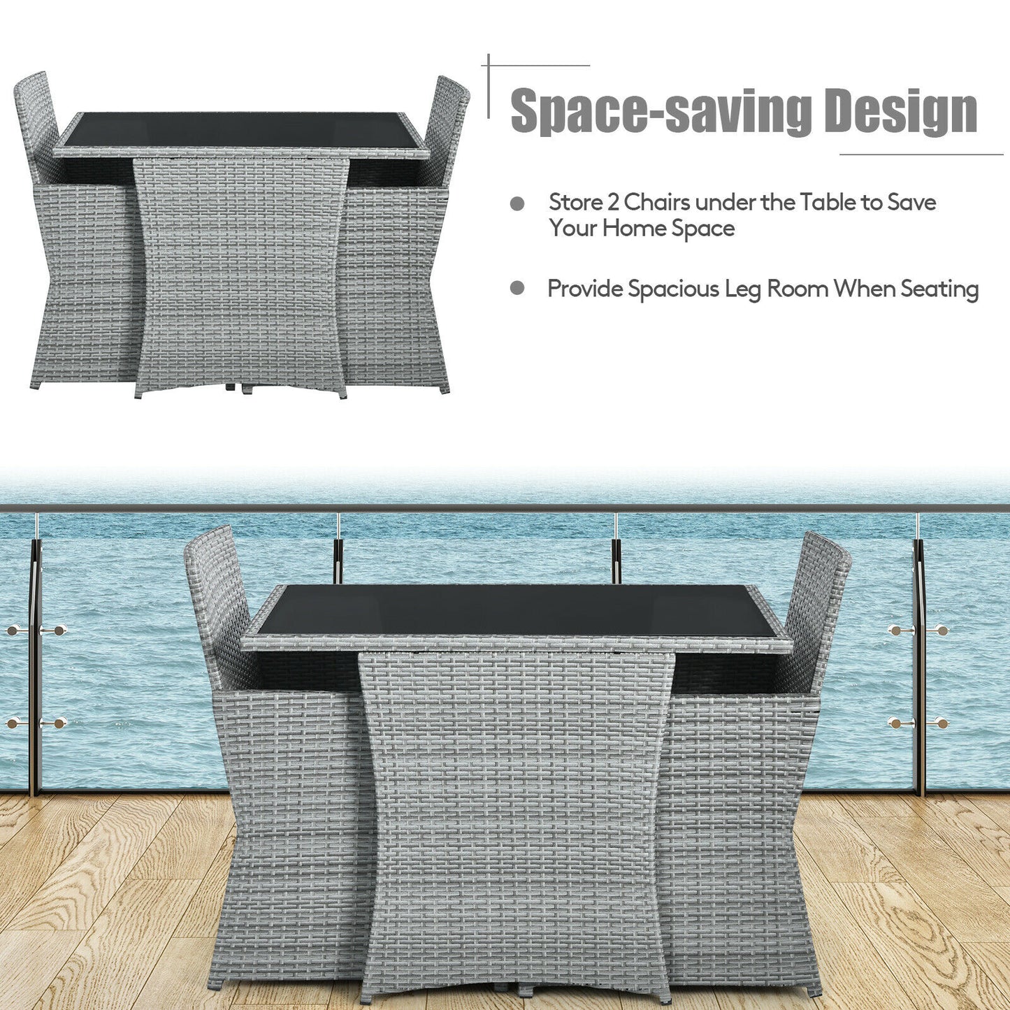 3PCS Patio Rattan Furniture Set