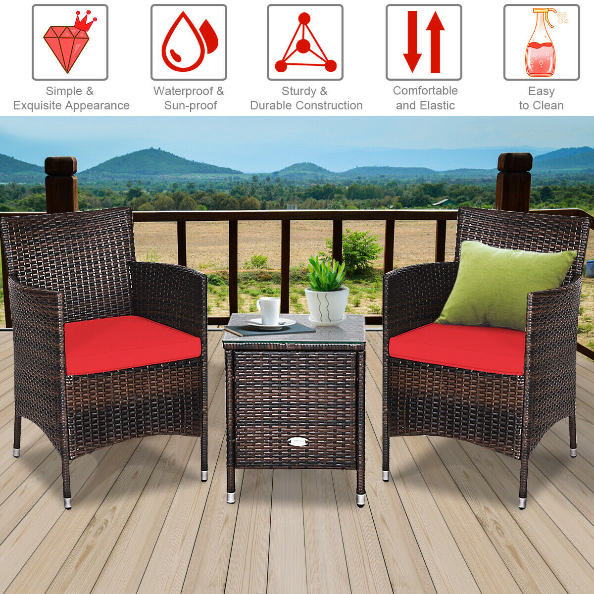 Outdoor 3 PCS Rattan Wicker Furniture Sets