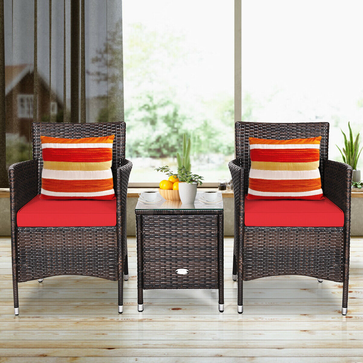 Outdoor 3 PCS Rattan Wicker Furniture Sets