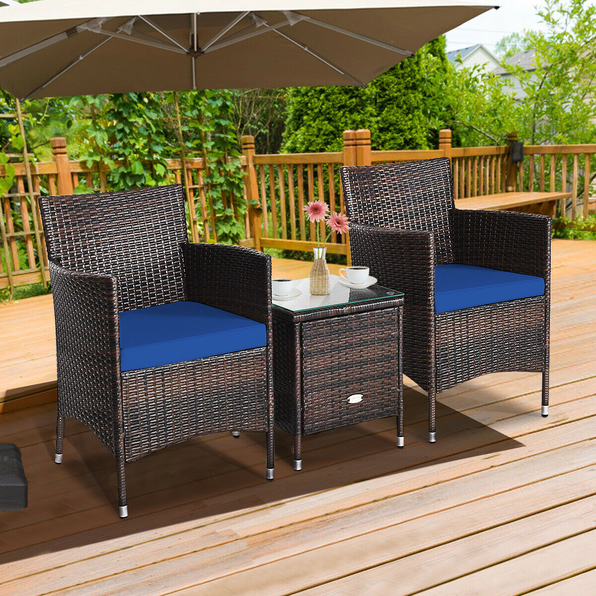 Outdoor 3 PCS Rattan Wicker Furniture Sets