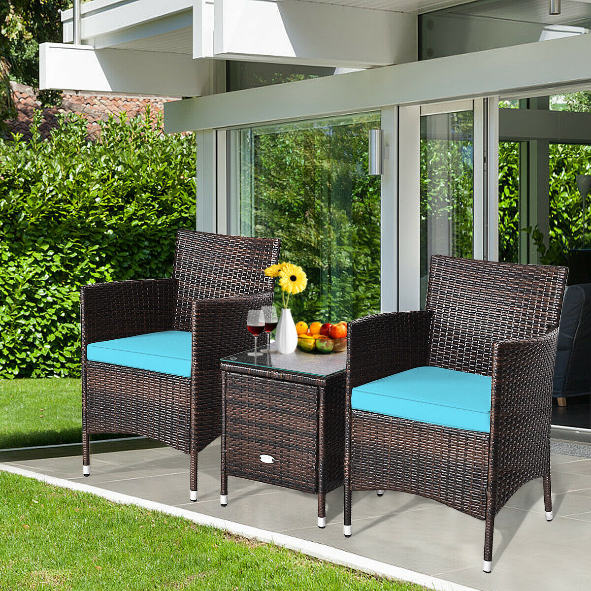 Outdoor 3 PCS Rattan Wicker Furniture Sets