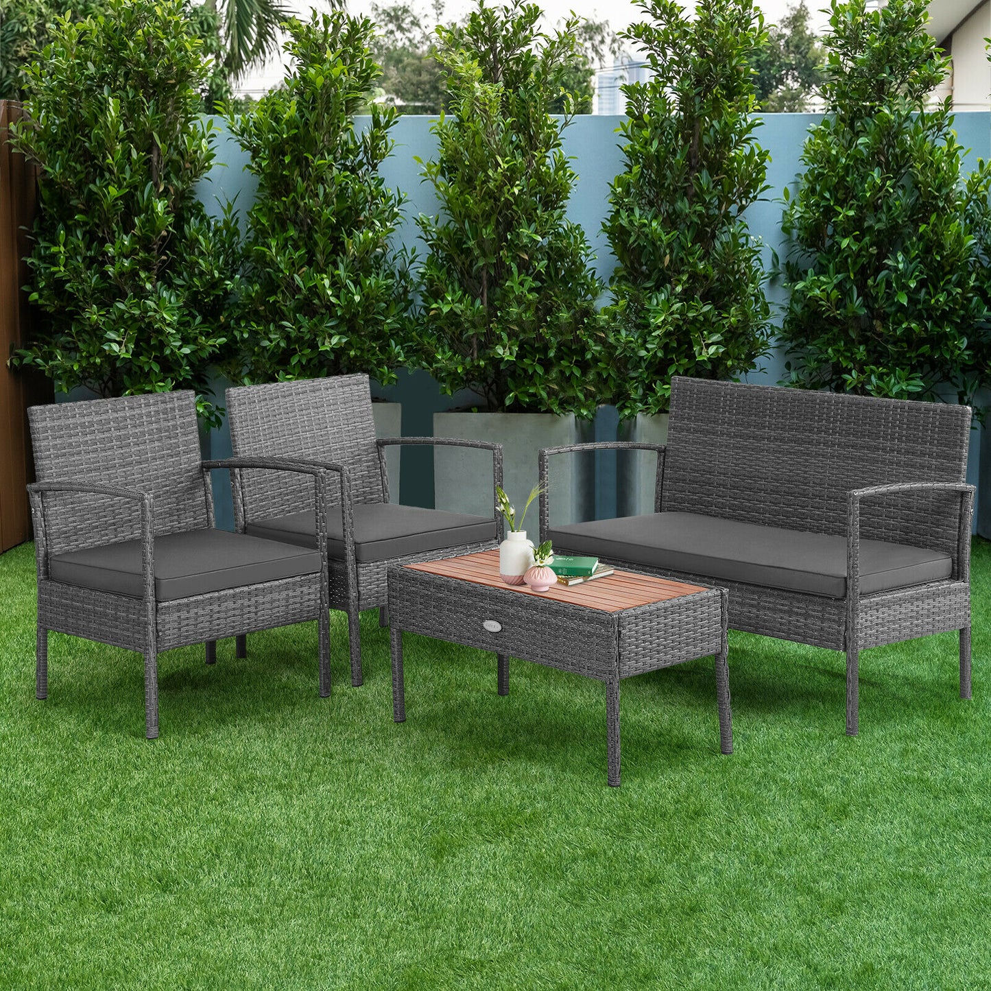 Patiojoy 4PCS Patio Rattan Furniture Set