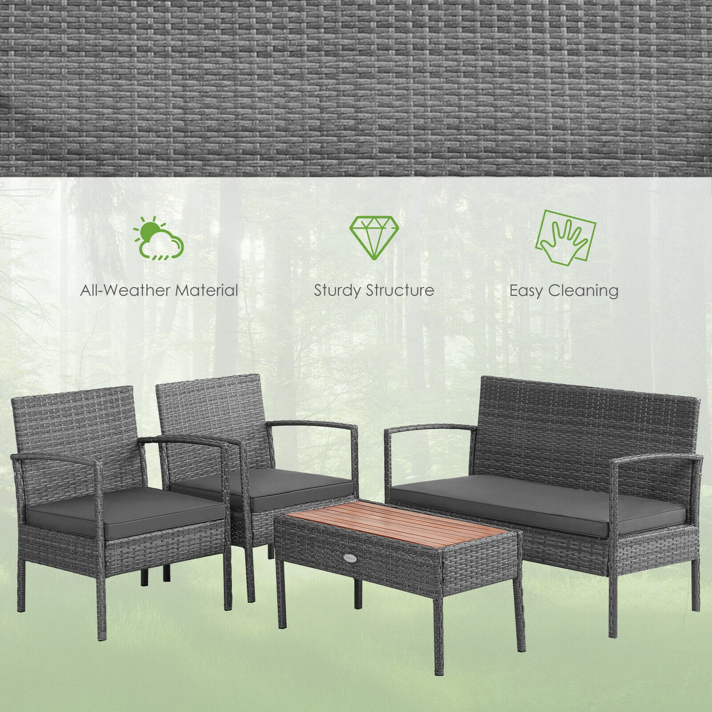 Patiojoy 4PCS Patio Rattan Furniture Set