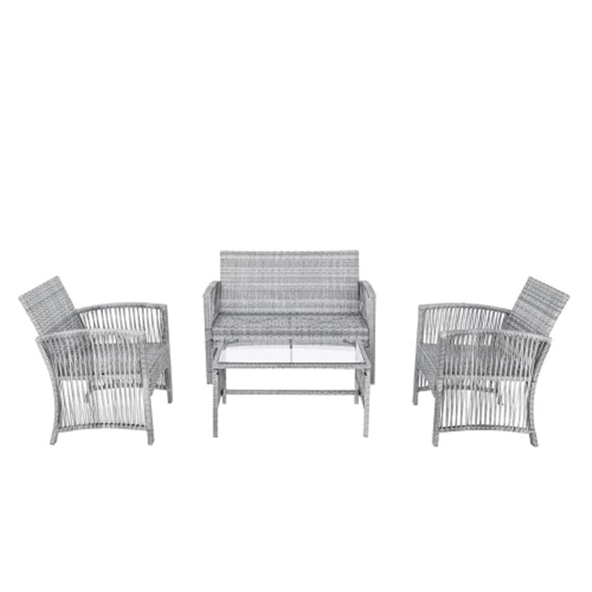 4 Pieces Outdoor Furniture Rattan Chair & Table Patio Set Outdoor Sofa for Garden Backyard