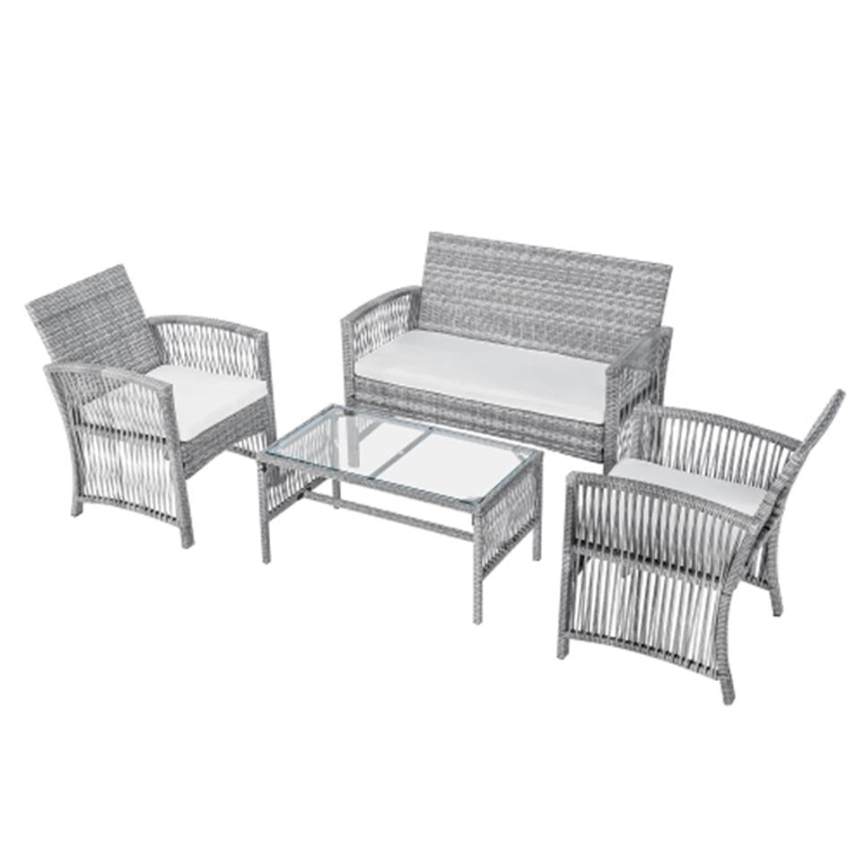 4 Pieces Outdoor Furniture Rattan Chair & Table Patio Set Outdoor Sofa for Garden Backyard